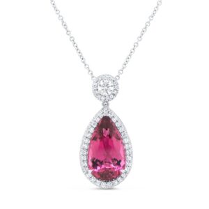 Halo Pear Shaped Rubellite Brooch Pendant