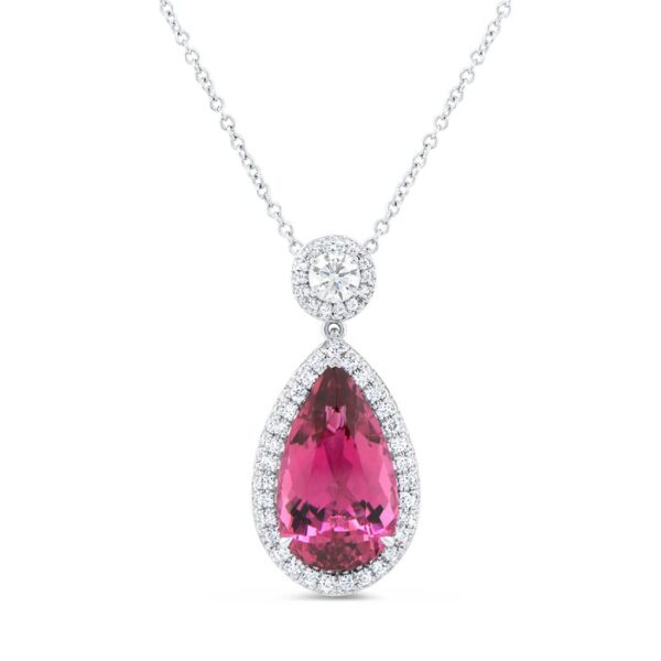 Halo Pear Shaped Rubellite Brooch Pendant