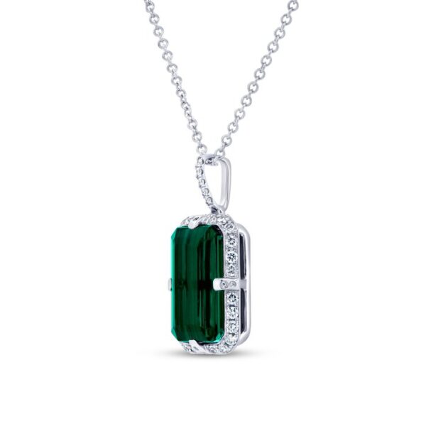 Halo Emerald Cut Indicolite Tourmaline Drop Pendant - Image 2