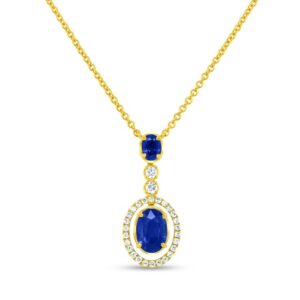 Halo Oval Shaped Blue Sapphire Brooch Pendant