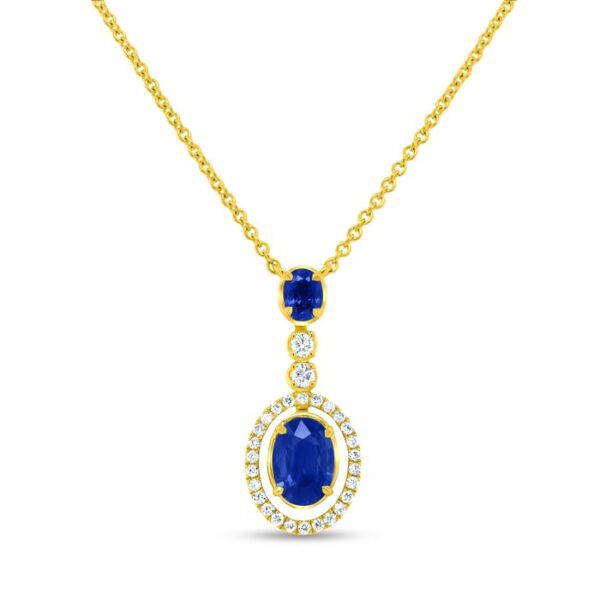 Halo Oval Shaped Blue Sapphire Brooch Pendant