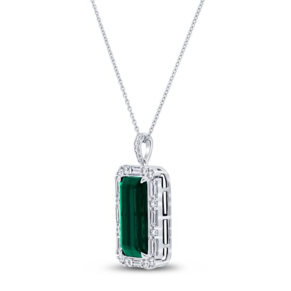 Halo Emerald Cut Green Tourmaline Brooch Pendant - Image 2