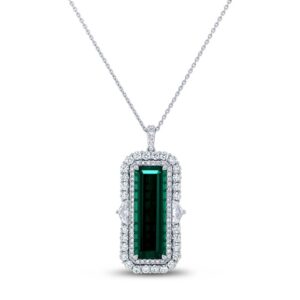 Double-Halo Emerald Cut Green Tourmaline Brooch Pendant