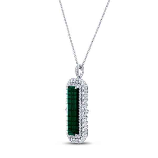 Double-Halo Emerald Cut Green Tourmaline Brooch Pendant - Image 2