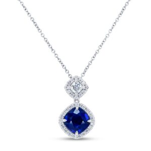 Halo Cushion Cut Blue Sapphire Brooch Pendant