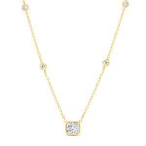 Bezel Cushion Cut Diamond Drop Pendant
