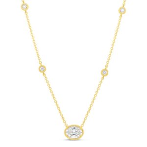 Bezel Oval Shaped Diamond Drop Pendant