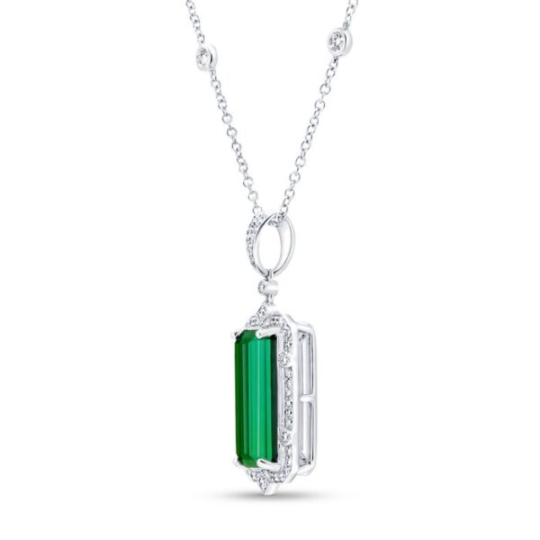 Halo Elongated Cushion Cut Green Tourmaline Drop Pendant - Image 2
