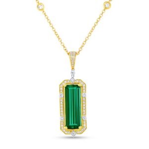 Halo Elongated Cushion Cut Green Tourmaline Drop Pendant