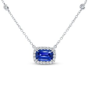 Halo Cushion Cut Blue Sapphire Brooch Pendant