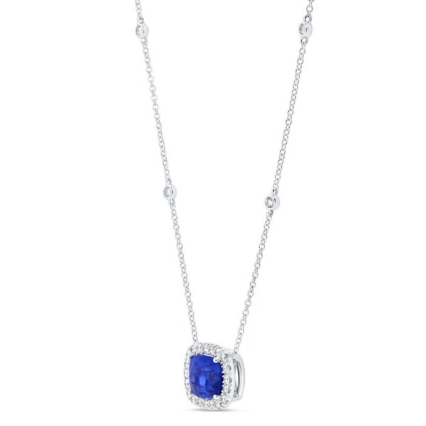 Halo Cushion Cut Blue Sapphire Brooch Pendant - Image 2