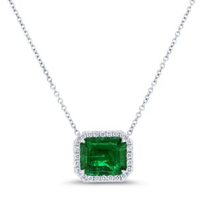 Halo Emerald Cut Emerald Brooch Pendant