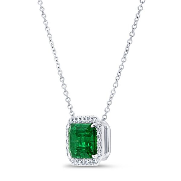 Halo Emerald Cut Emerald Brooch Pendant - Image 2