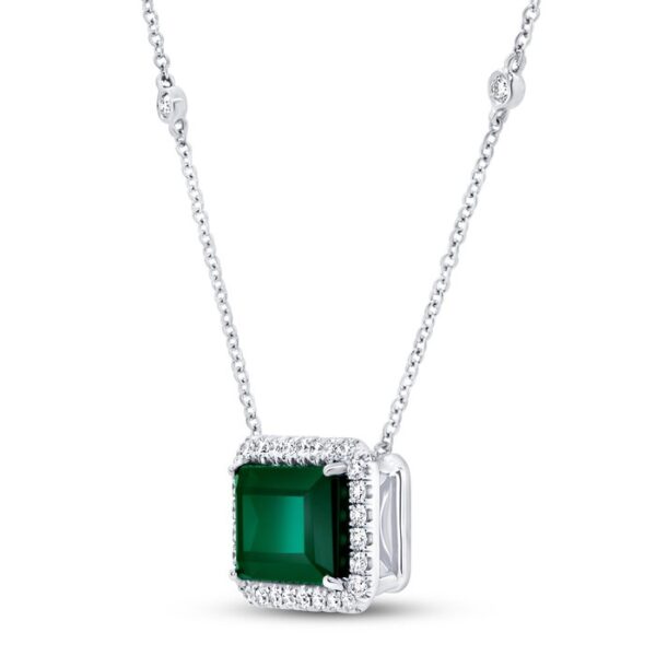 Halo Emerald Cut Indicolite Tourmaline Brooch Pendant - Image 2