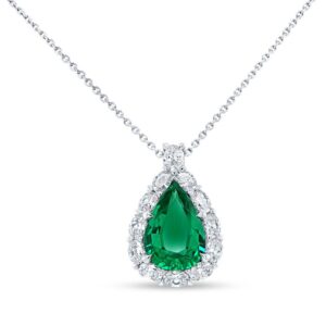 Halo Pear Shaped Emerald Drop Pendant