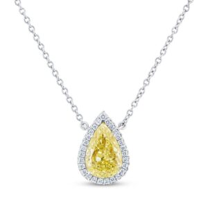 Halo Pear Shaped Fancy Yellow Diamond Anniversary Pendant
