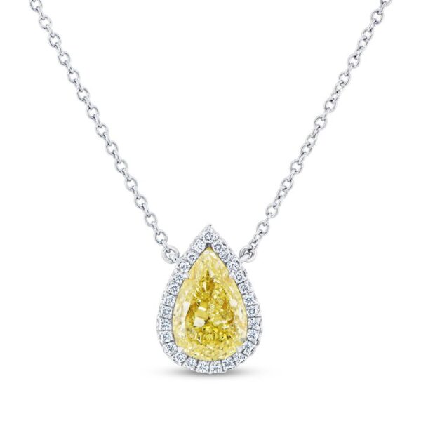 Halo Pear Shaped Fancy Yellow Diamond Anniversary Pendant