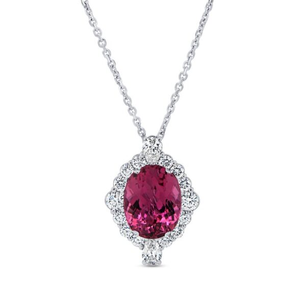 Drop Oval Shaped Rubellite Brooch Pendant