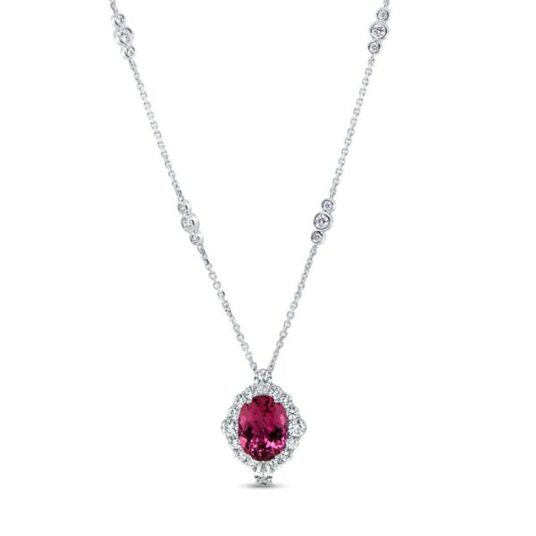 Drop Oval Shaped Rubellite Brooch Pendant - Image 2
