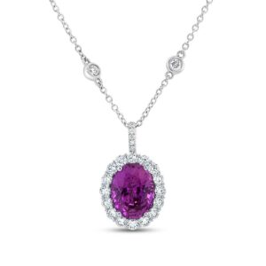 Halo Oval Shaped Pink Sapphire Brooch Pendant