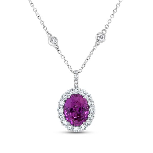 Halo Oval Shaped Pink Sapphire Brooch Pendant