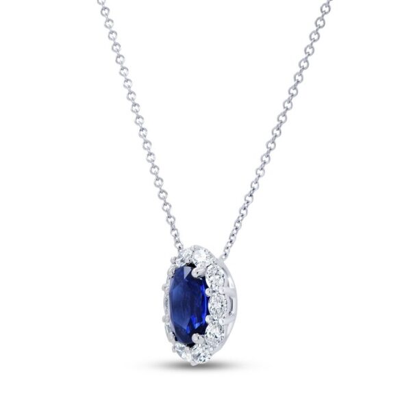 Halo Oval Shaped Blue Sapphire Brooch Pendant - Image 2