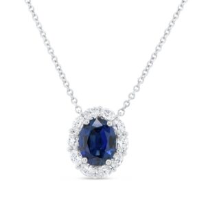 Halo Oval Shaped Blue Sapphire Brooch Pendant
