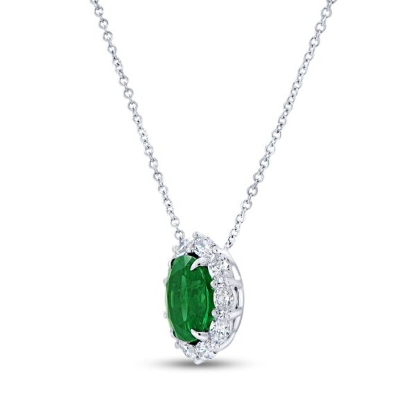 Halo Oval Shaped Emerald Brooch Pendant - Image 2