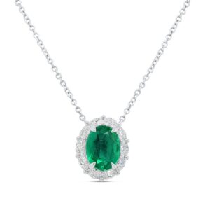 Halo Oval Shaped Emerald Brooch Pendant