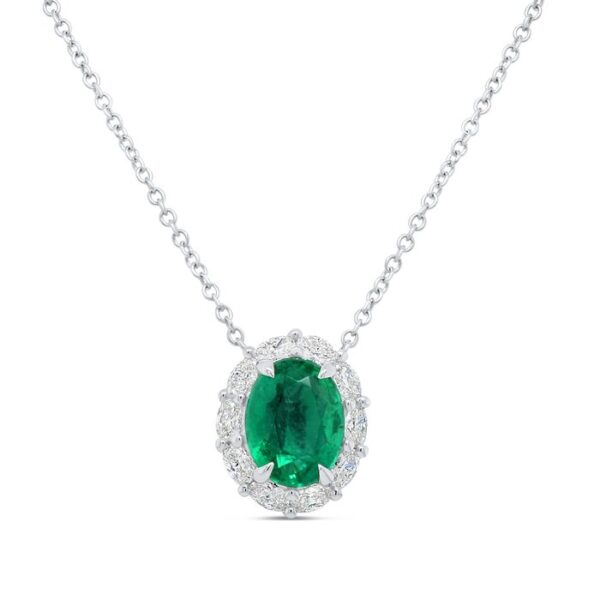 Halo Oval Shaped Emerald Brooch Pendant