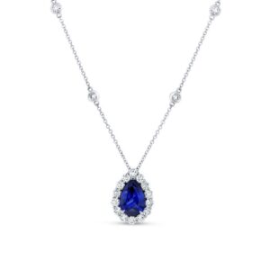 Halo Pear Shaped Blue Sapphire Brooch Pendant