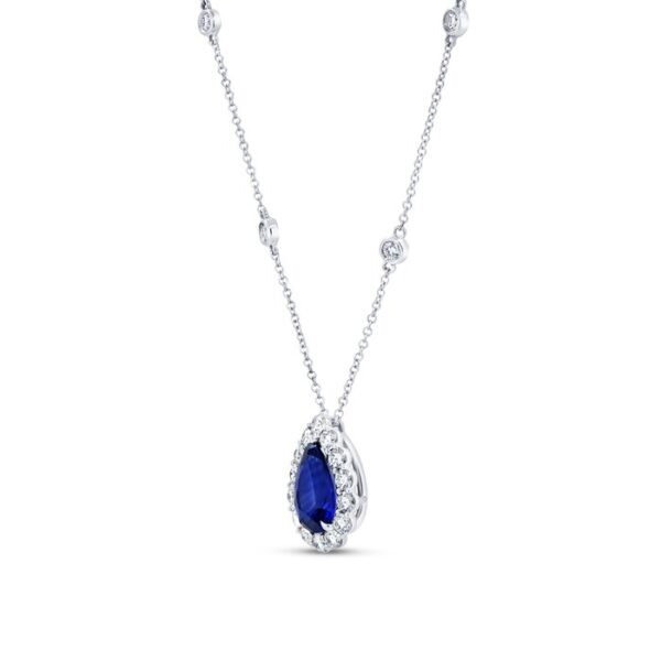 Halo Pear Shaped Blue Sapphire Brooch Pendant - Image 2