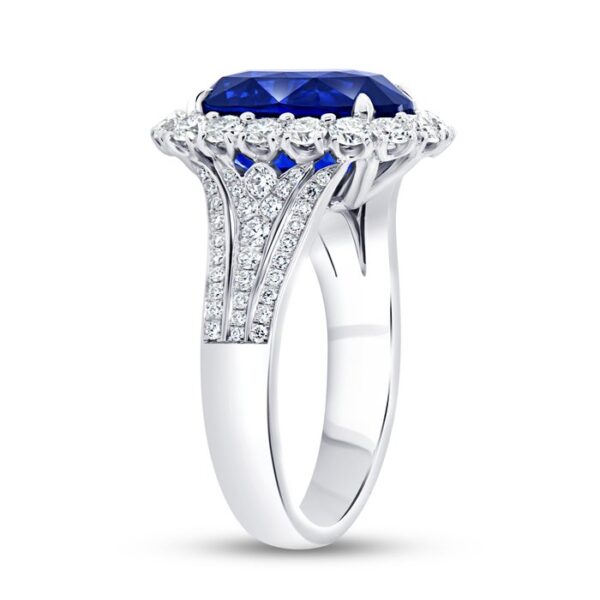 Halo Oval Shaped Blue Sapphire Anniversary Ring - Image 2