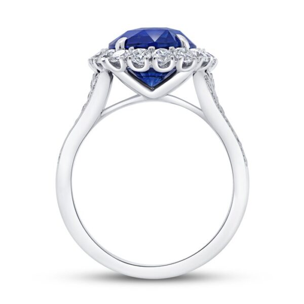 Halo Oval Shaped Blue Sapphire Anniversary Ring - Image 3