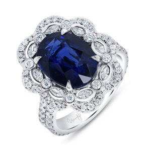Double-Halo Oval Shaped Blue Sapphire Engagement Ring