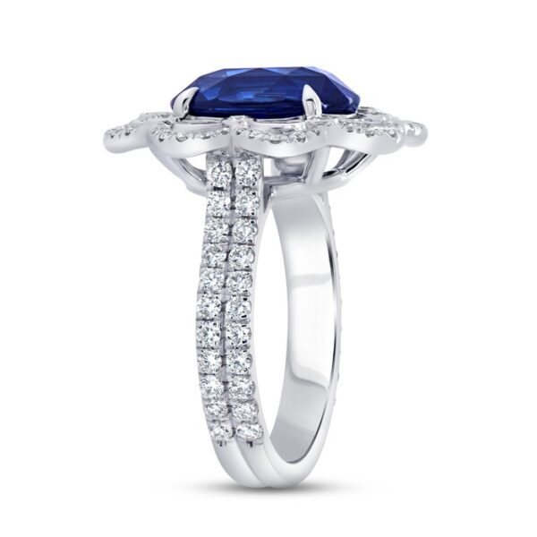 Double-Halo Oval Shaped Blue Sapphire Engagement Ring - Image 2