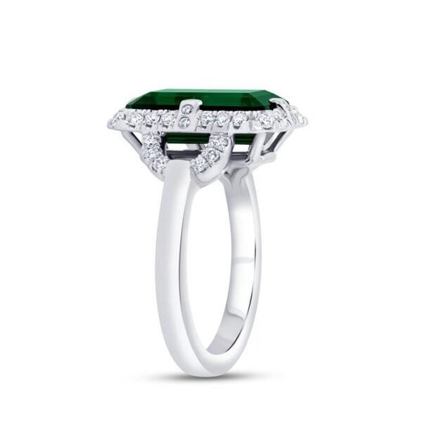Halo Emerald Cut Green Tourmaline Engagement Ring - Image 2