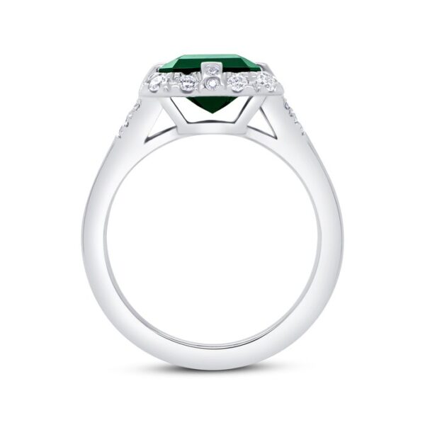 Halo Emerald Cut Green Tourmaline Engagement Ring - Image 3