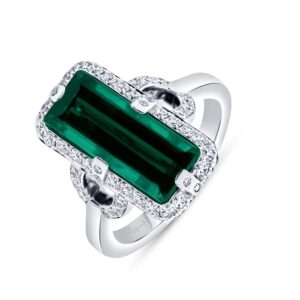 Halo Emerald Cut Green Tourmaline Engagement Ring