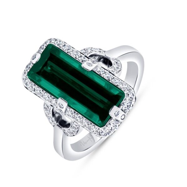 Halo Emerald Cut Green Tourmaline Engagement Ring