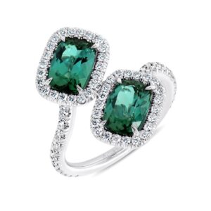 Bypass Cushion Cut Green Tourmaline Engagement Ring
