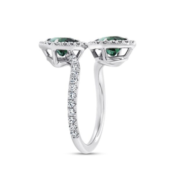 Bypass Cushion Cut Green Tourmaline Engagement Ring - Image 2