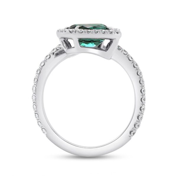 Bypass Cushion Cut Green Tourmaline Engagement Ring - Image 3