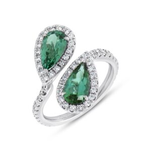 Bypass Pear Shaped Green Tourmaline Engagement Ring