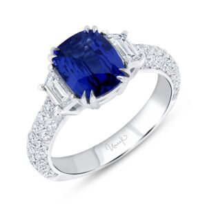 3-Sided Cushion Cut Blue Sapphire Engagement Ring