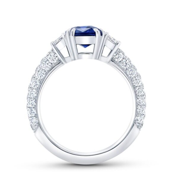 3-Sided Cushion Cut Blue Sapphire Engagement Ring - Image 3