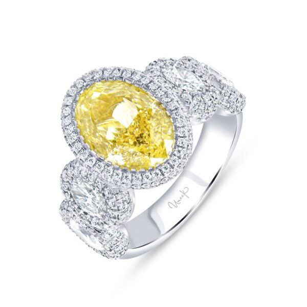 5-Stone-Halo Oval Shaped Diamond Engagement Ring
