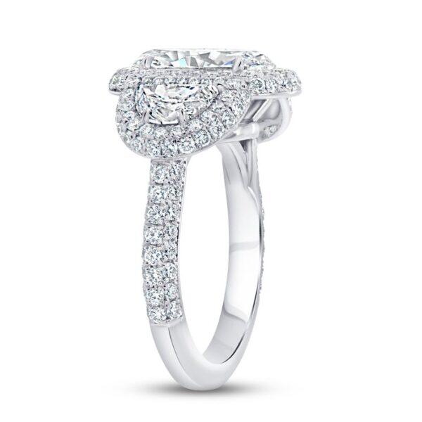 3-Stone-Halo Oval Shaped Diamond Engagement Ring - Image 2