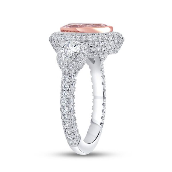 3-Sided Pear Shaped Light Pink Diamond Engagement Ring - Image 2