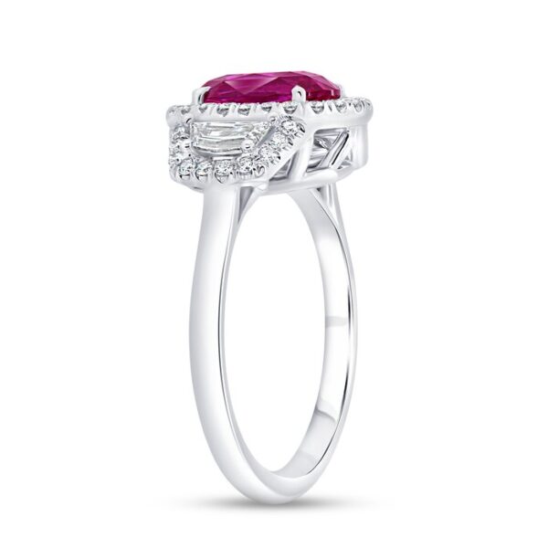 3-Stone-Halo Oval Shaped Pink Sapphire Engagement Ring - Image 2